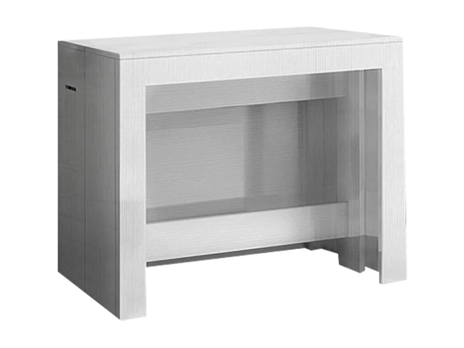 Console extensible Martino, Console extensible jusqu'à 12 places, Table avec supports d'extension, 100% Made in Italy, 51/300x90h77 cm, Mélèze blanc brillant
