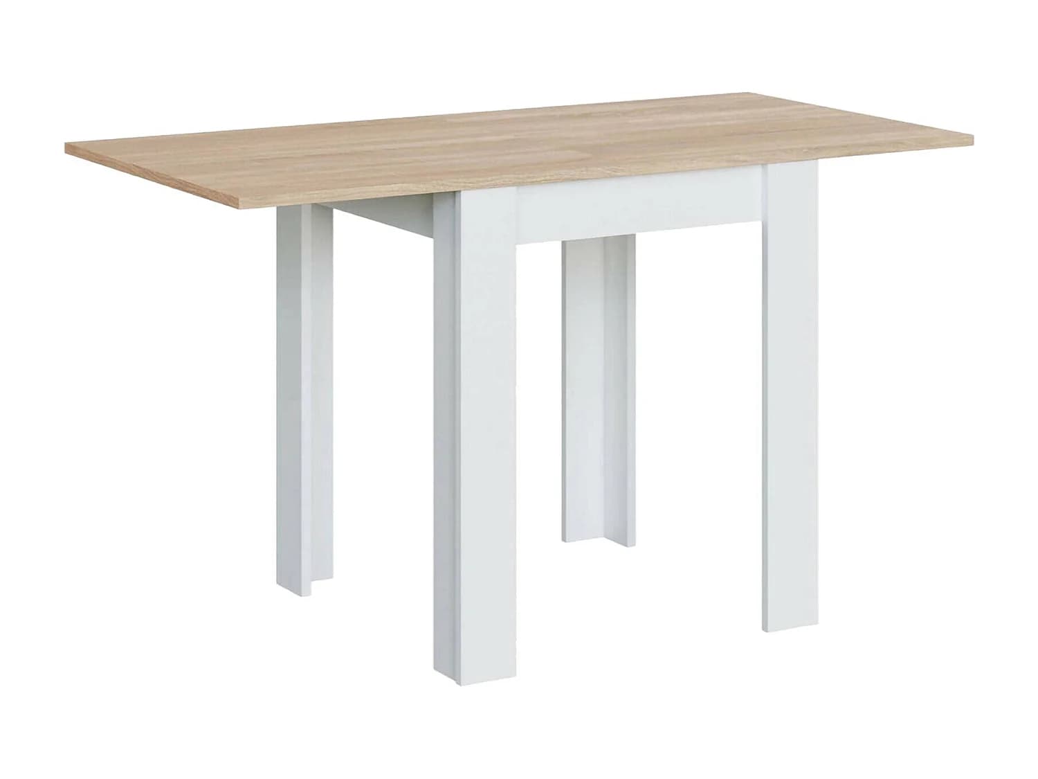 Table extensible Newark, Etagère à manger pliante avec ouverture pour livre, Table d'appoint pliable, 67x67/135h79 cm, Blanc et Chêne