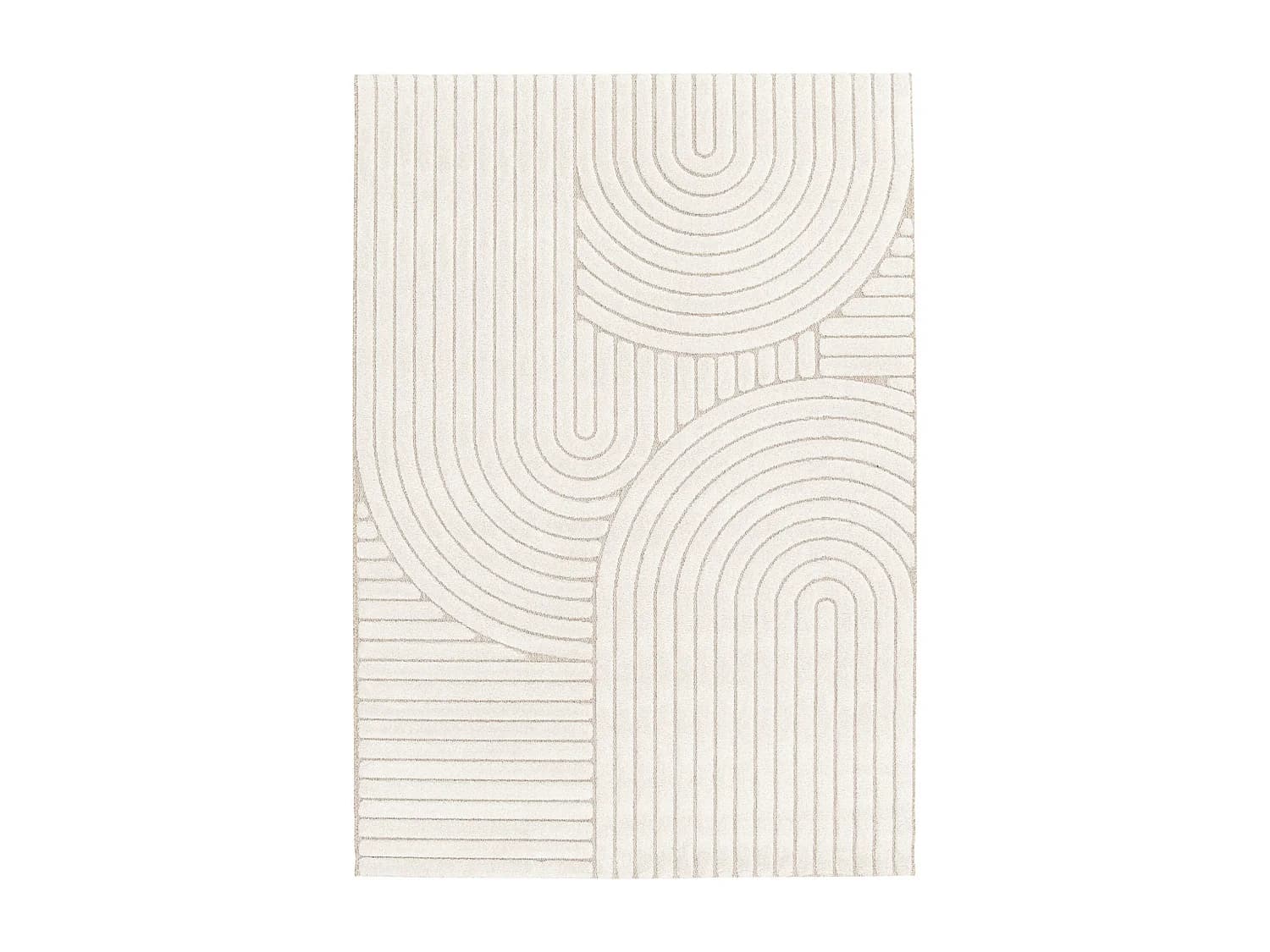 Tapis intérieur motif ethnique arches 200x290cm. poils ras. beige et crème
