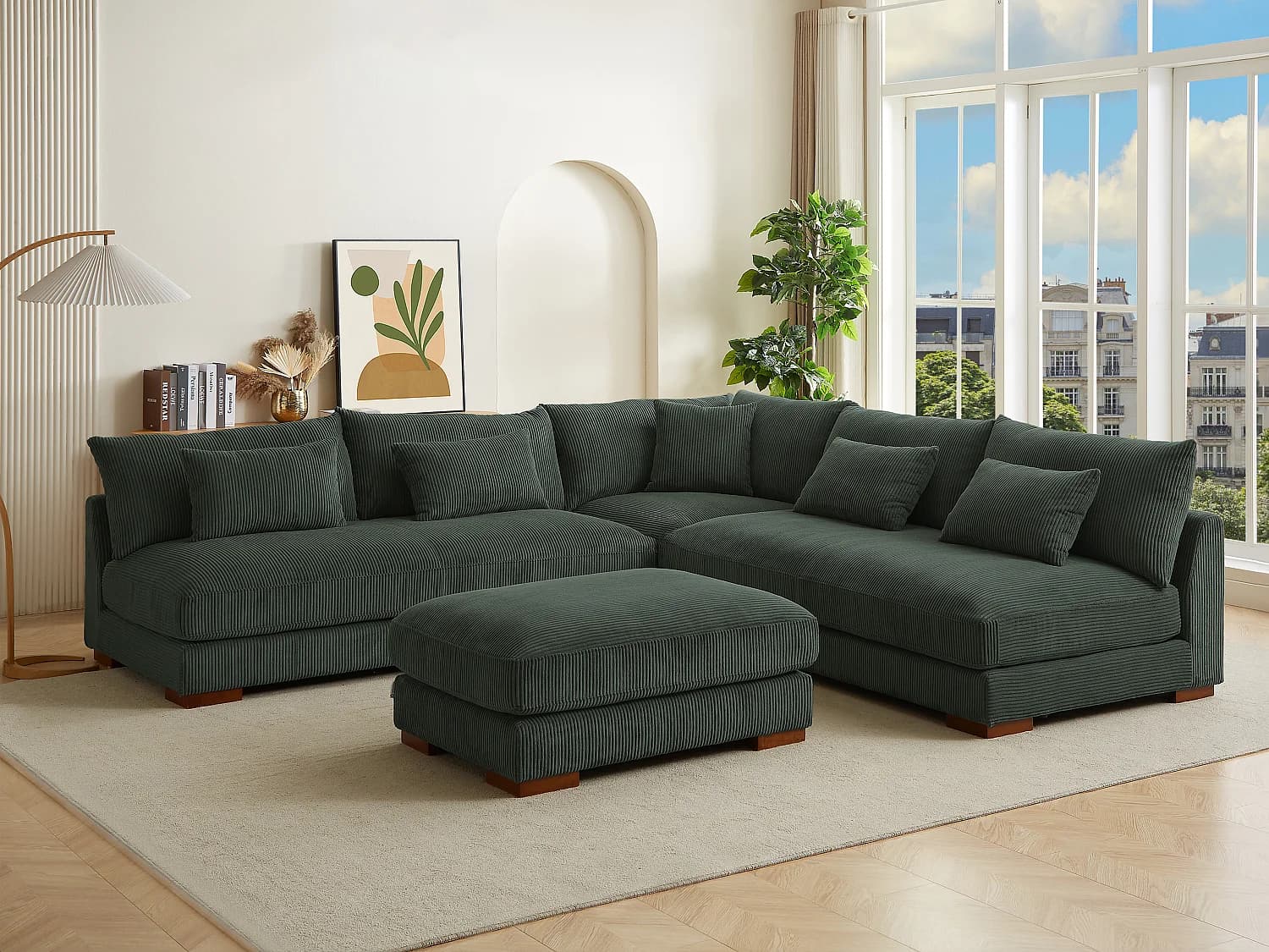 Pouf en velours côtelé vert SPERONE
