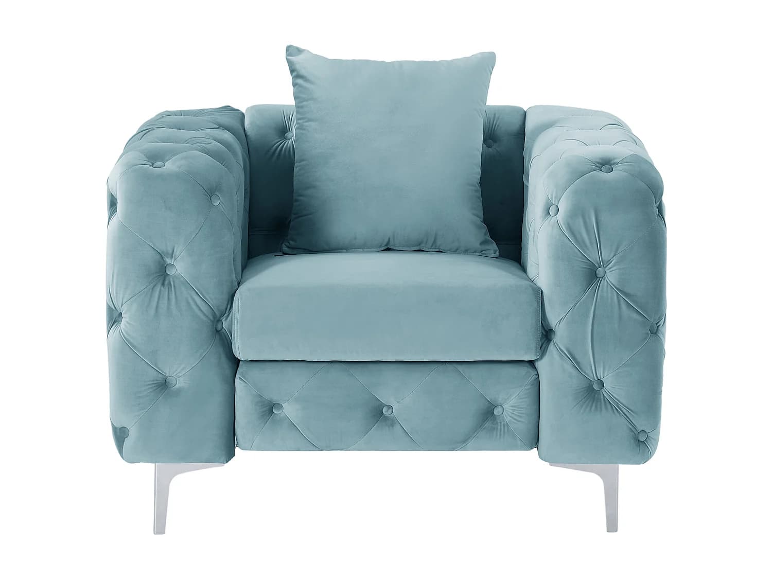 Fauteuil chesterfield en velours bleu pastel EDWINA