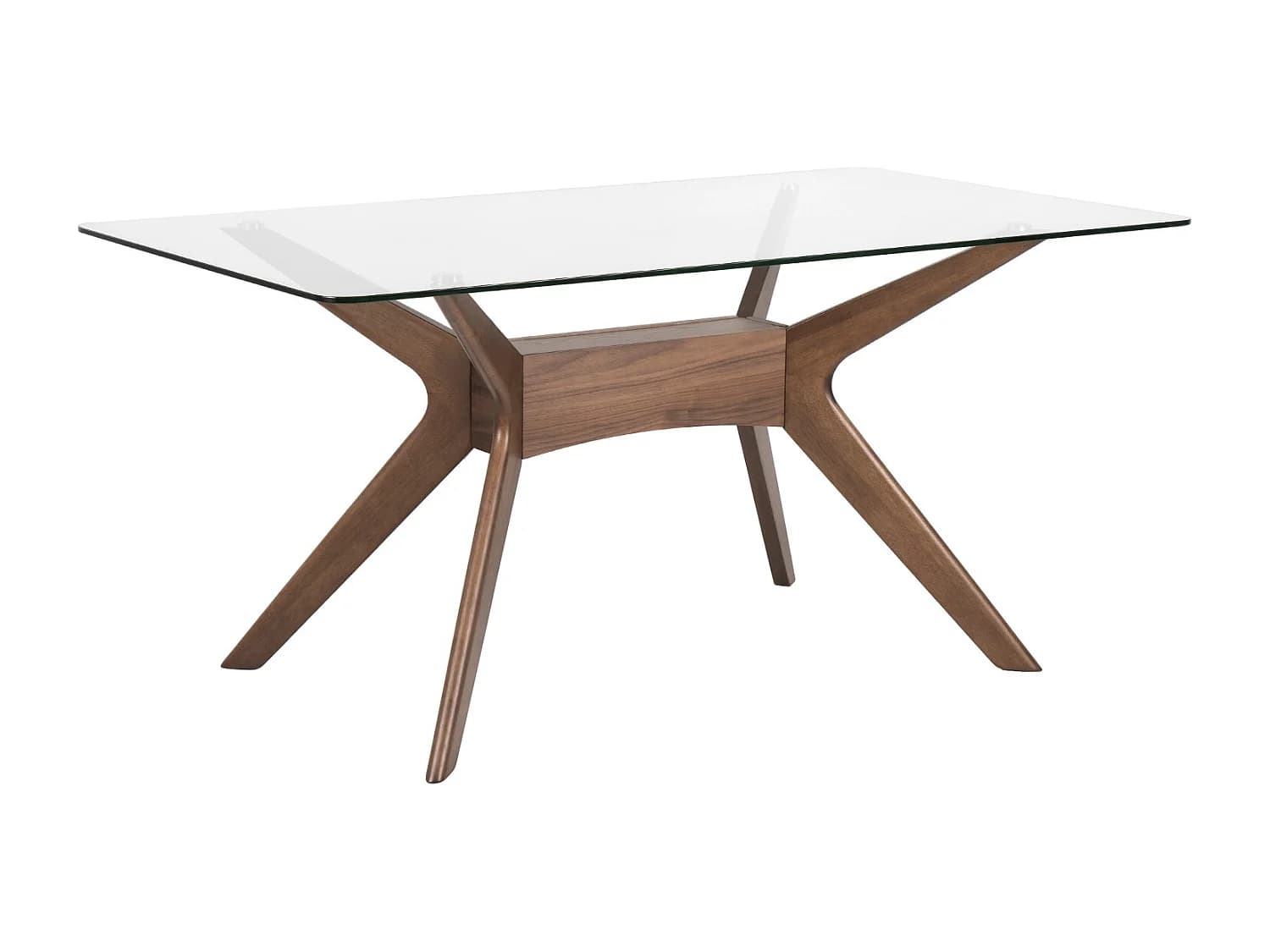 Table à manger verre trempé et bois d'hévéa finition noyer Noky-Largeur 140 cm