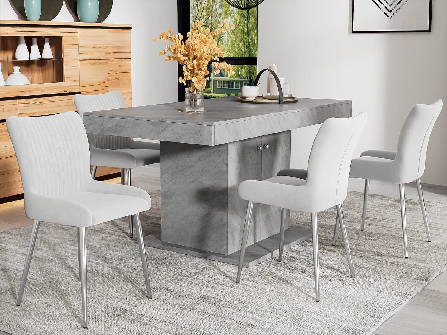 Lot de 4 Chaises en velours - avec pieds en métal argenté - Gris