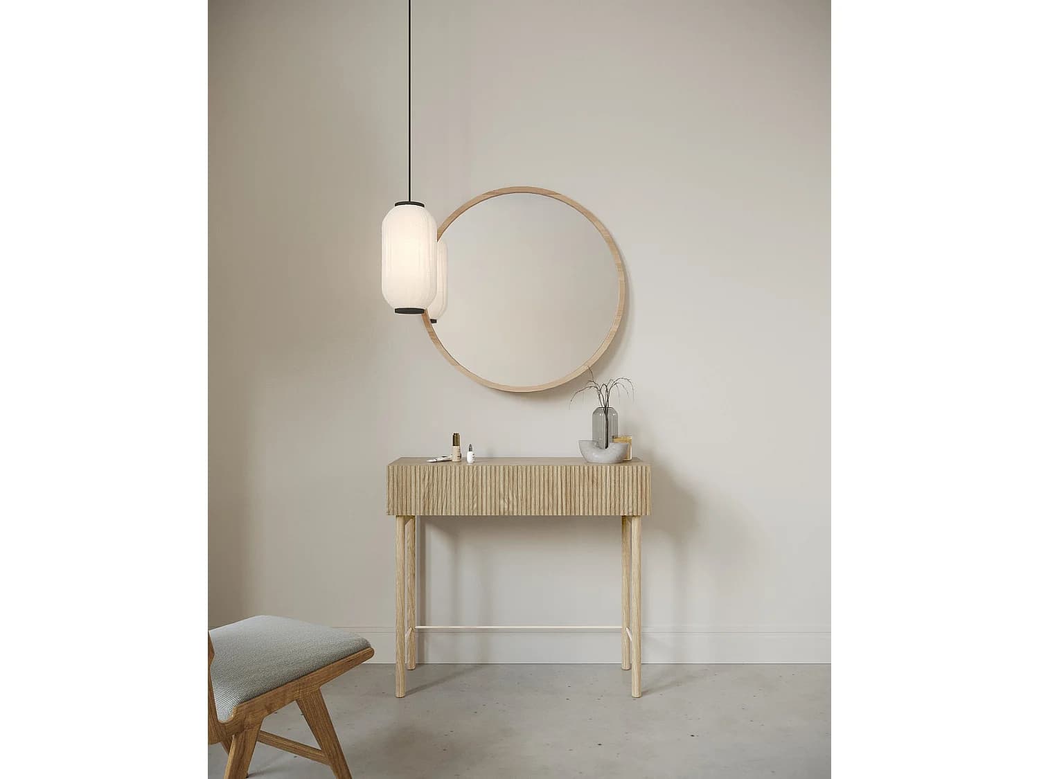 Table console avec tiroir - debout - 90 cm - couleur de bois chêne huilé - NOLIE