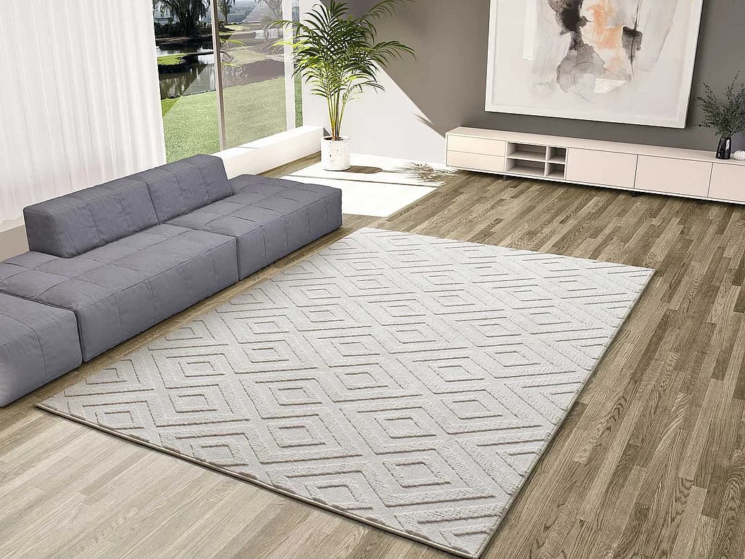 Tapis intérieur - géometrique avec relief - crème - 200 x 290 cm - ESTILO