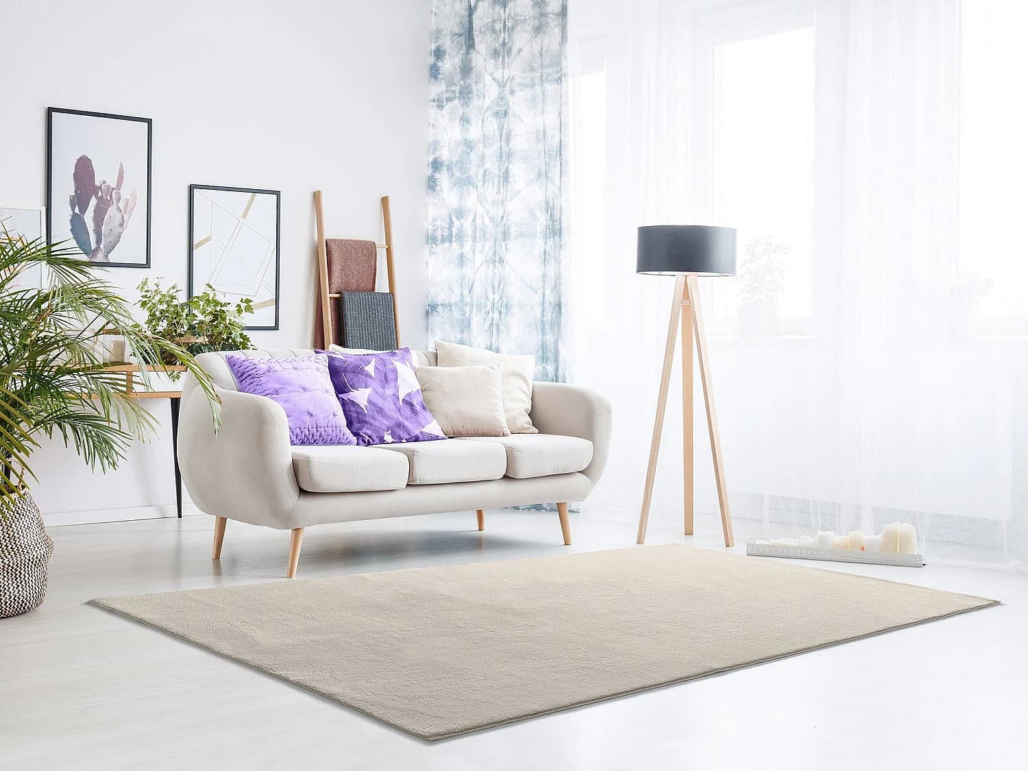 Tapis lavable antidérapant - uni - blanc - 200 x 290 cm - LOFT