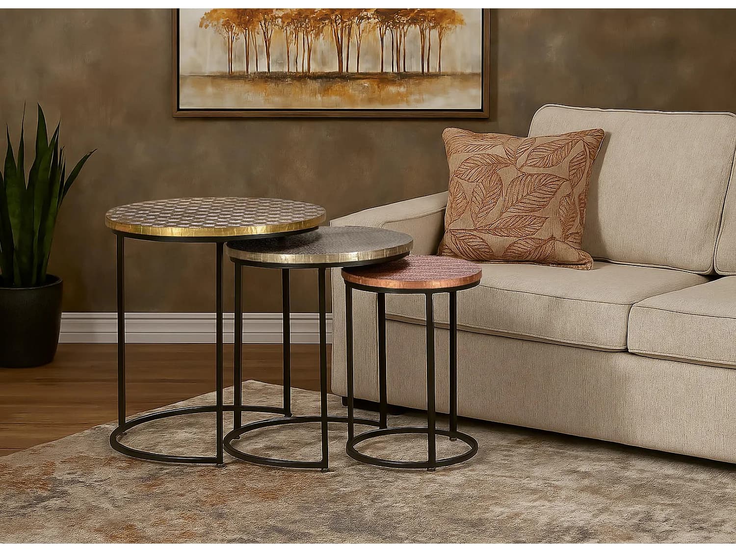 Tables basses en métal style industriel : grande (45 cm), moyenne (38 cm), petite (28 cm) - 49 x 45 x 45