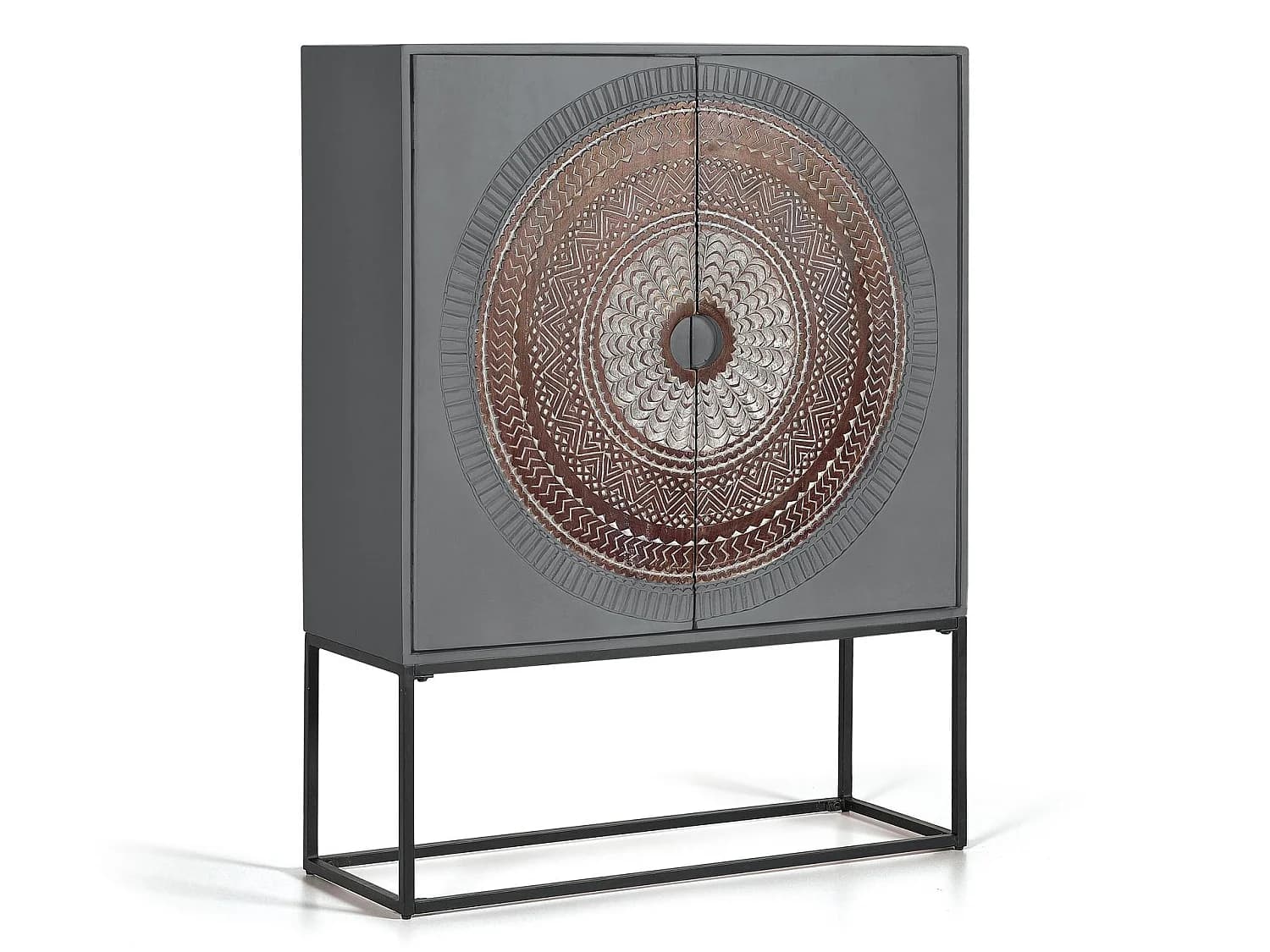 Buffet en bois de manguier 107 cm, style industriel ethnique contemporain - 142 x 107 x 40