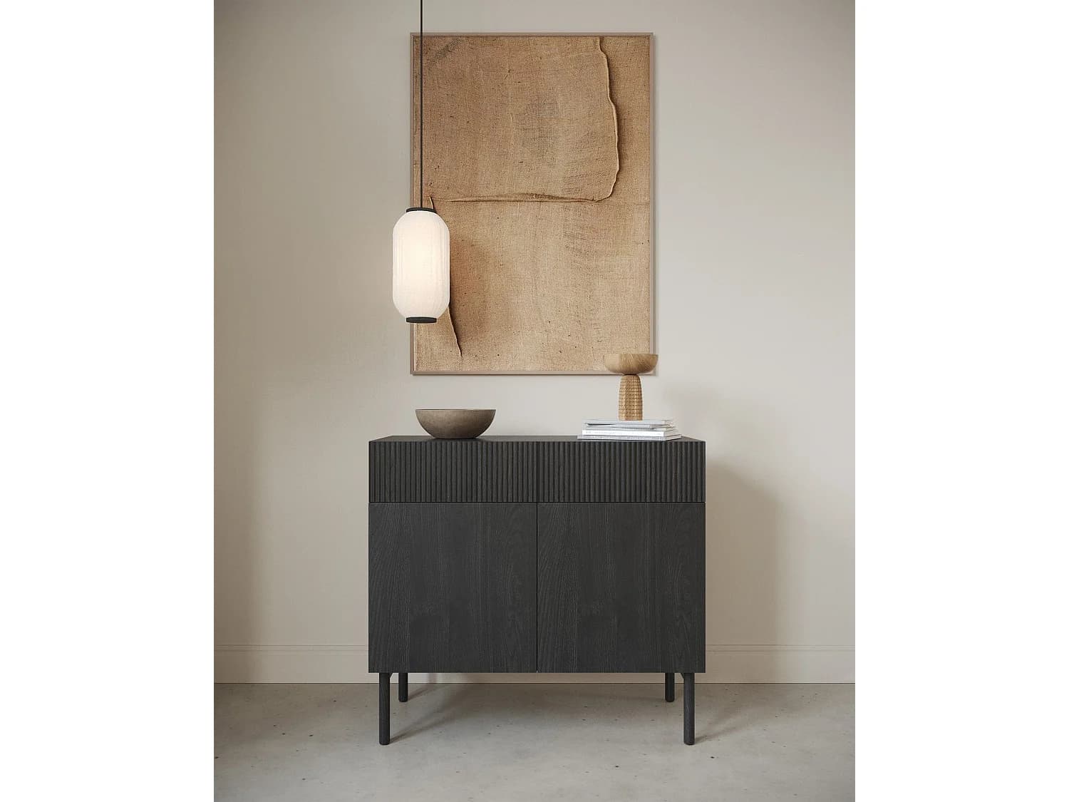 Commode à deux portes et deux tiroirs - 100 cm - couleur du bois de frêne Portland - NOLIE