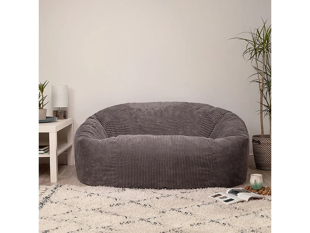Pouf géant canapé velours côtelé gris anthracite - SOUL