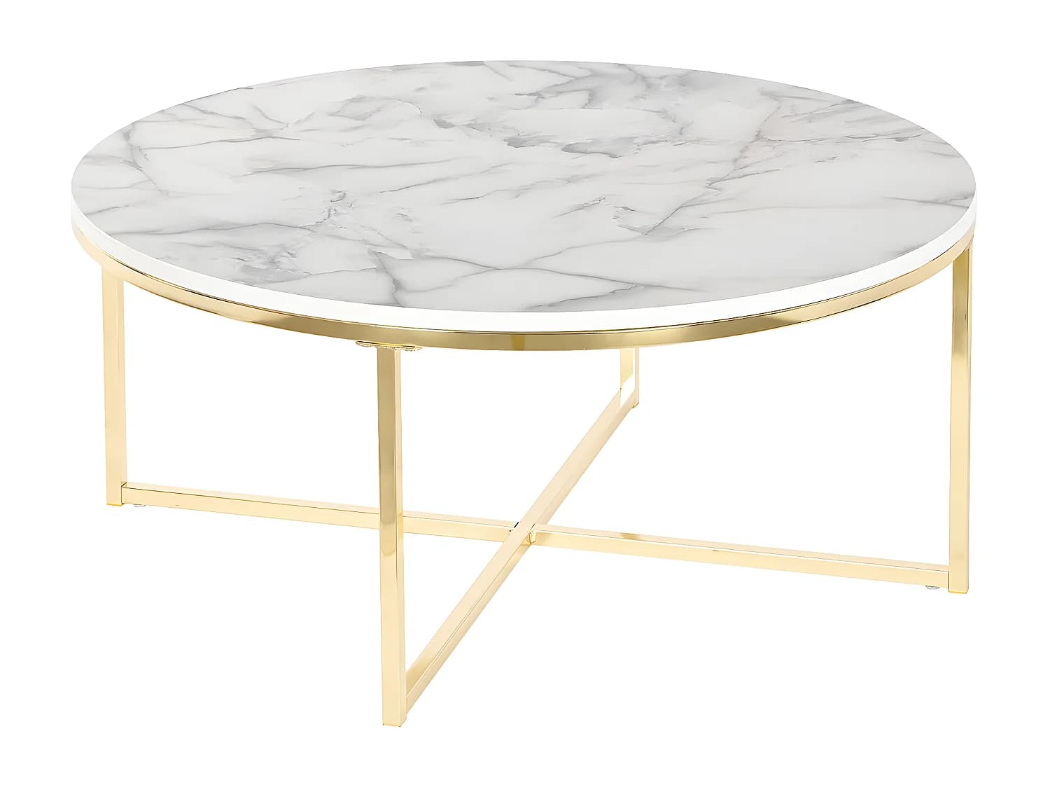 Table d'appoint ronde en métal doré et marbre blanc - diamètre 80 x Hauteur 35 cm
