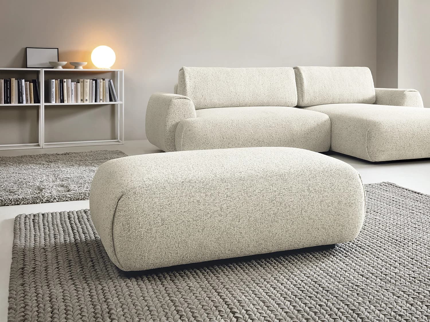 Pouf en tissu chiné beige MONELIA