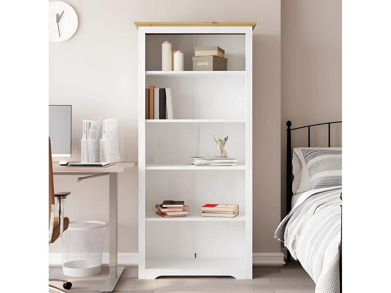 Bibliothèque BODO marron 80x38x180 cm bois pin massif 5 niveaux