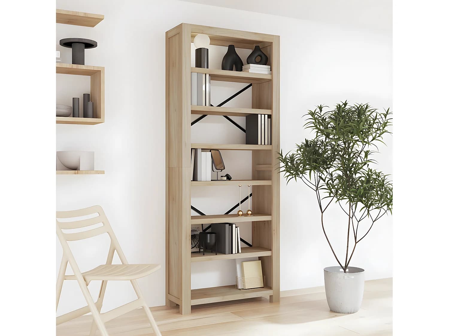 Bibliothèque 7 niveaux 80x30x200 cm Bois solide d'acacia