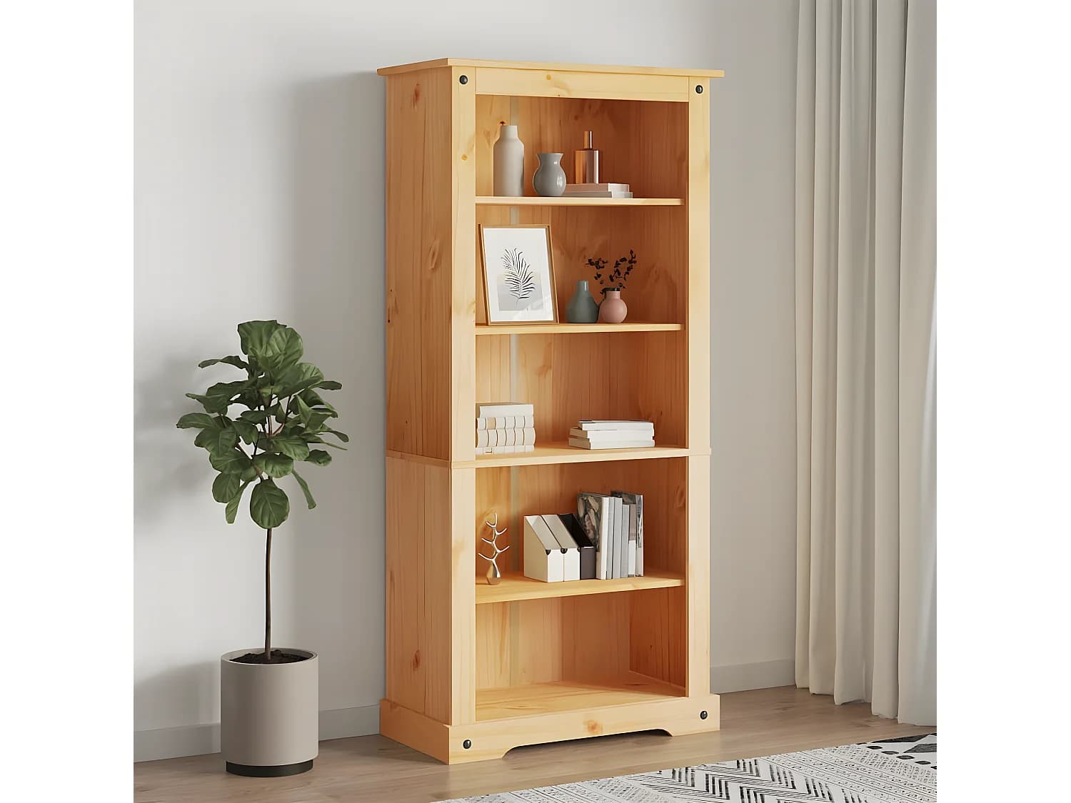 Bibliothèque 5 niveaux Gamme Corona Pin mexicain 81x40x170 cm