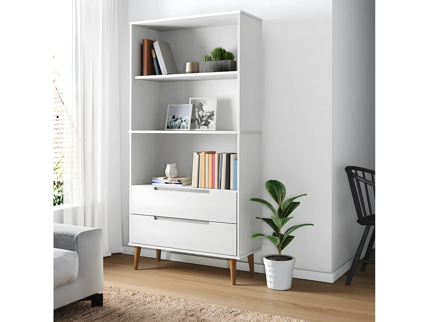 Bibliothèque MOLDE Blanc 85x35x170,5 cm Bois massif de pin