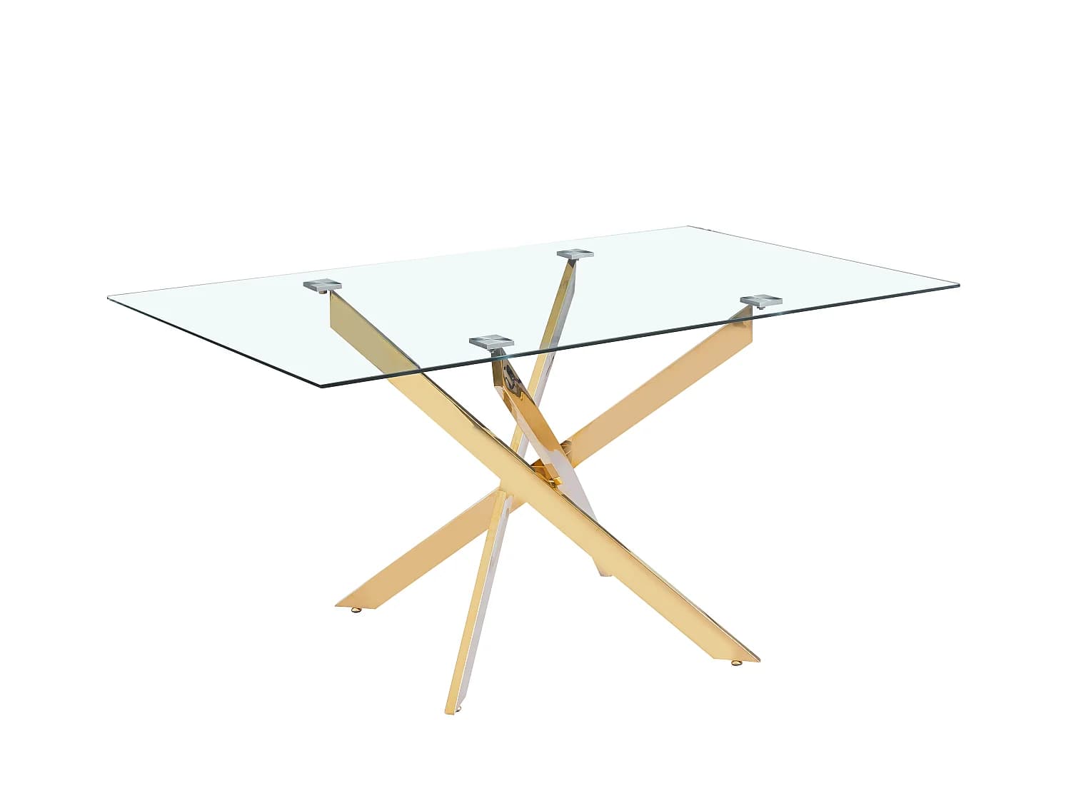 Table repas Jessica 150x90 cm, Plateau en verre transparent et des pieds en acier gold