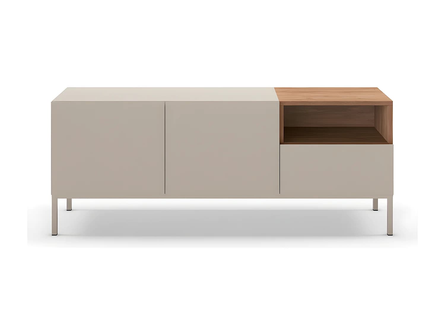 Quenor - Meuble TV 2 portes 1 tiroir en bois et métal L140cm - Beige