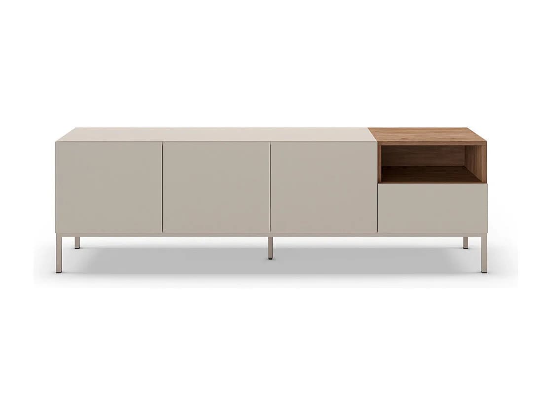 Quenor - Meuble TV 3 portes 1 tiroir en bois et métal L180cm - Beige