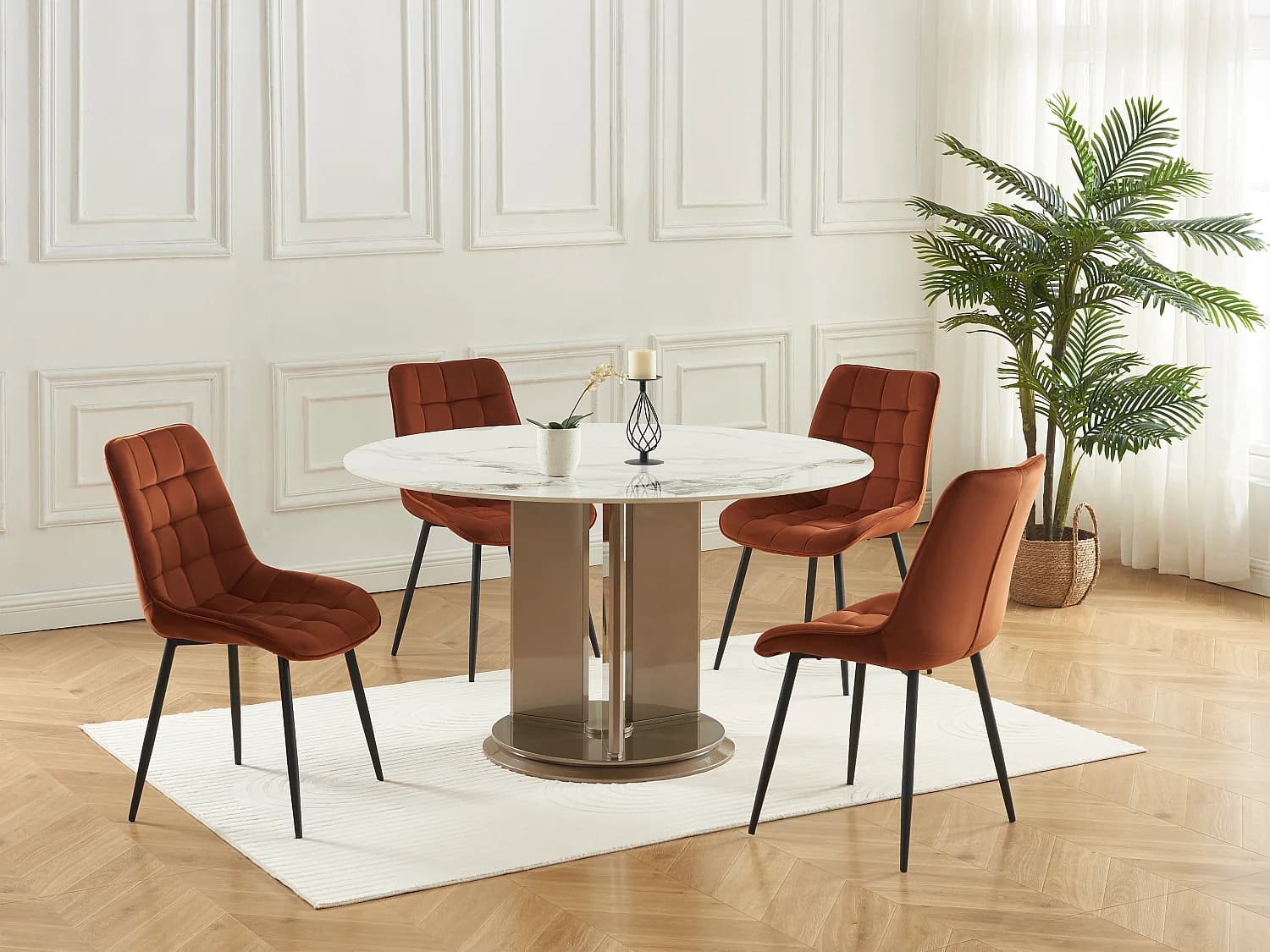 Lot de 6 chaises matelassées - Velours et métal noir - Terracotta - OLLUA