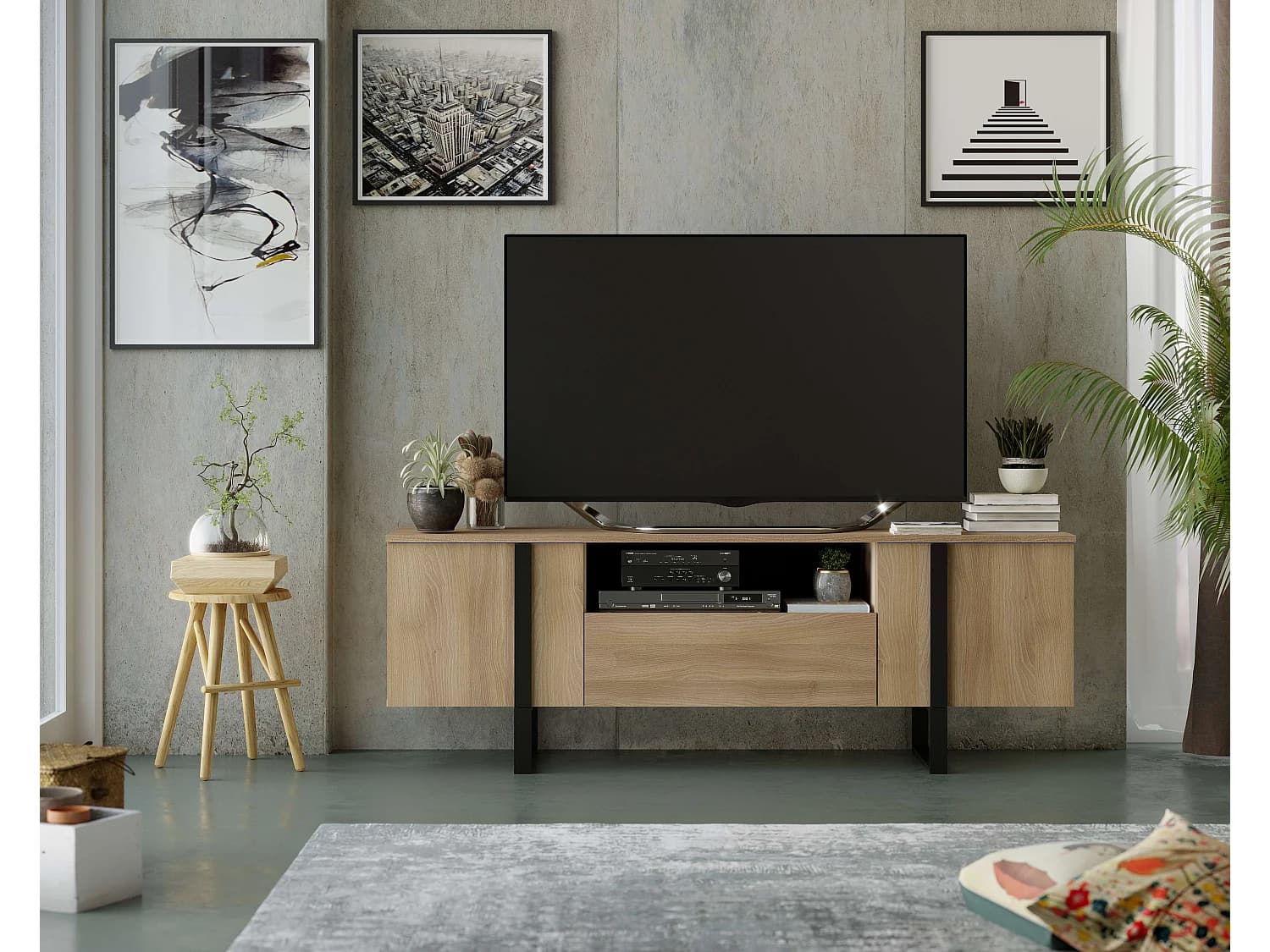 Meuble TV DUNE 2 portes 1 tiroir 55x160x40 cm chêne TALESA