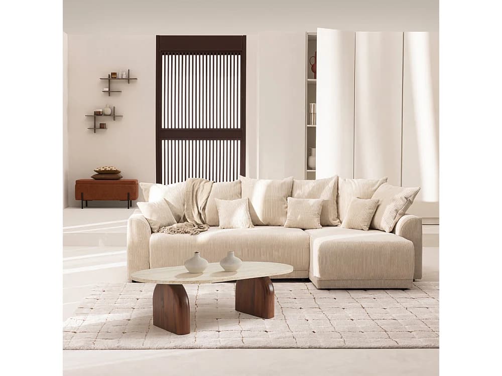 Lipali - Table basse effet travertin et bois 100x60cm - Beige