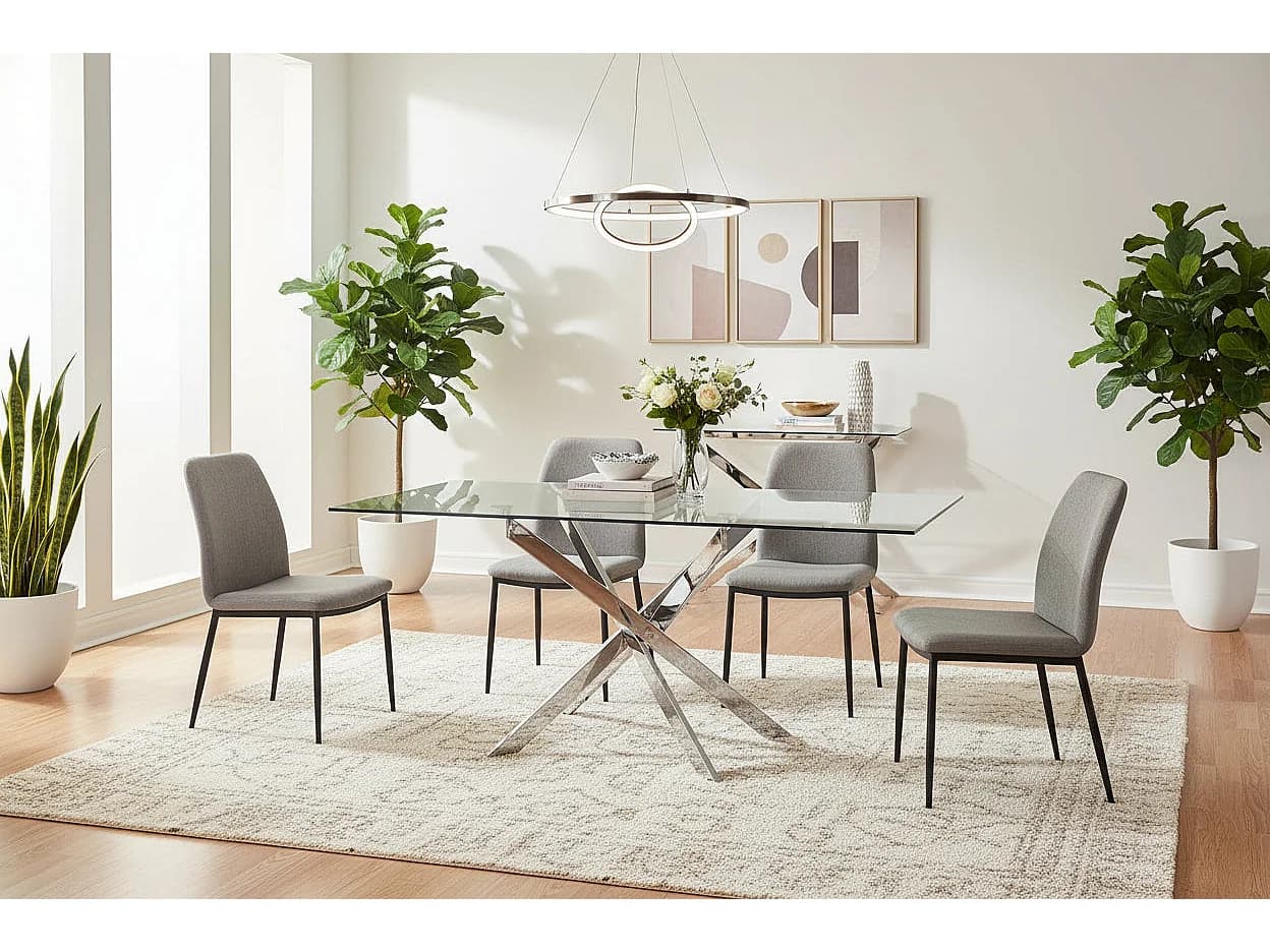 Table repas verre trempé transparent chrome 180x90x75 cm JESSICA XXL