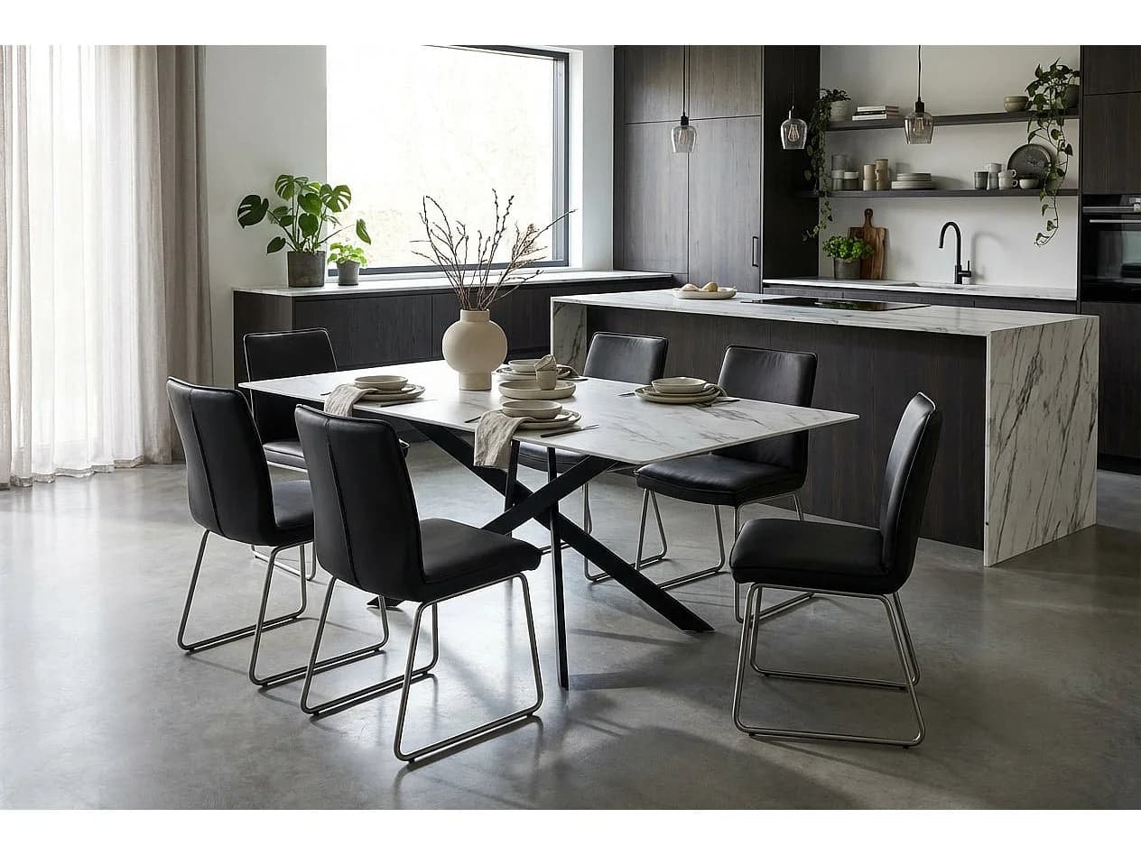 Table à Manger Rectangulaire Verre Marbré Blanc 150 cm JESSICA