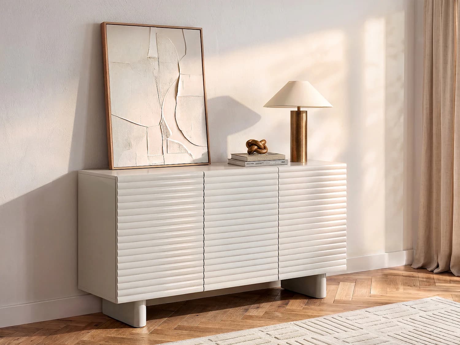 Buffet avec 3 portes en MDF - Beige - LUDIMA
