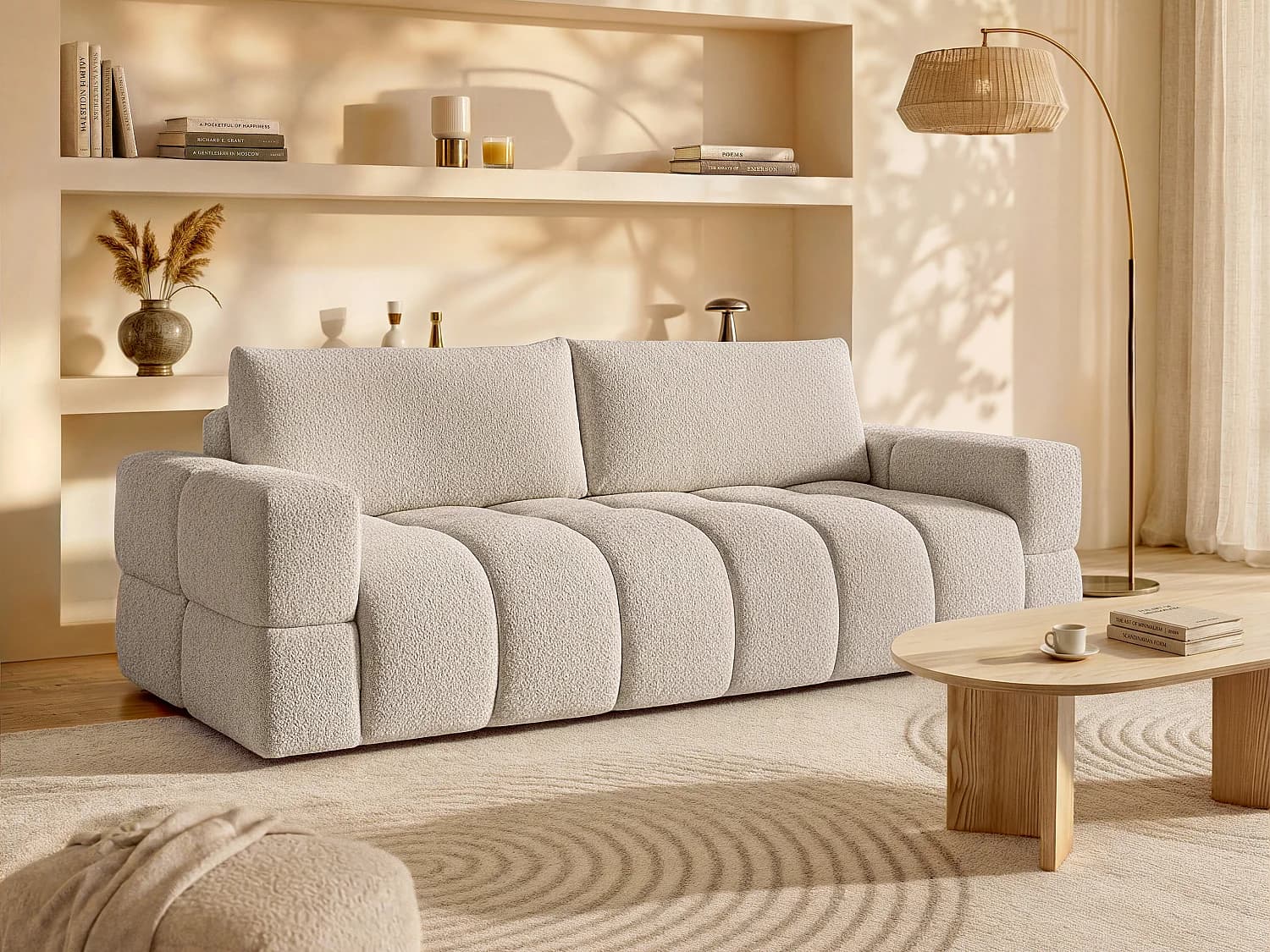 Canapé 3 places convertible en tissu bouclette beige ISSORO II