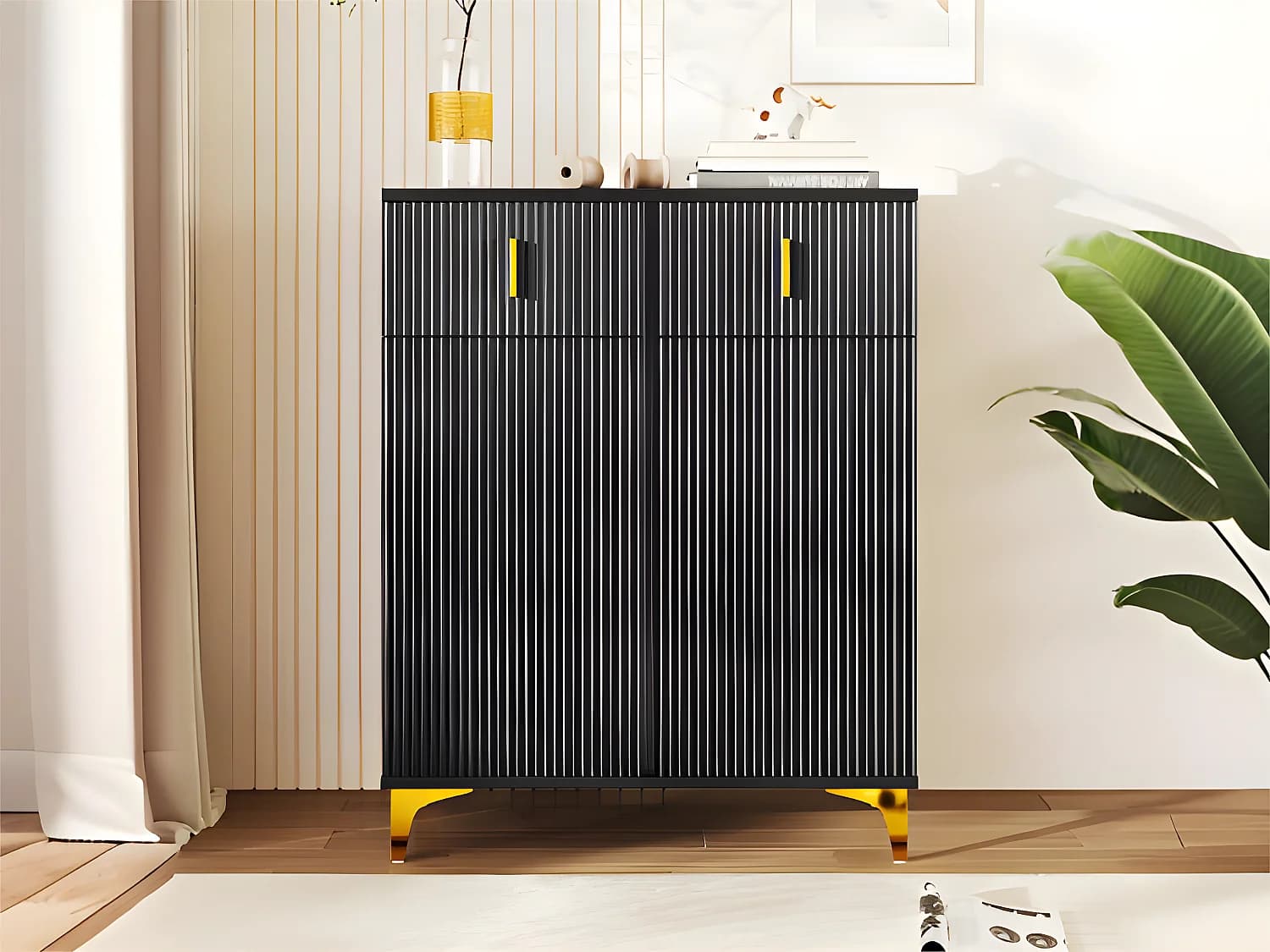 Buffet moderne - 2 portes avc étagères réglables et 2 tiroirs - Noir