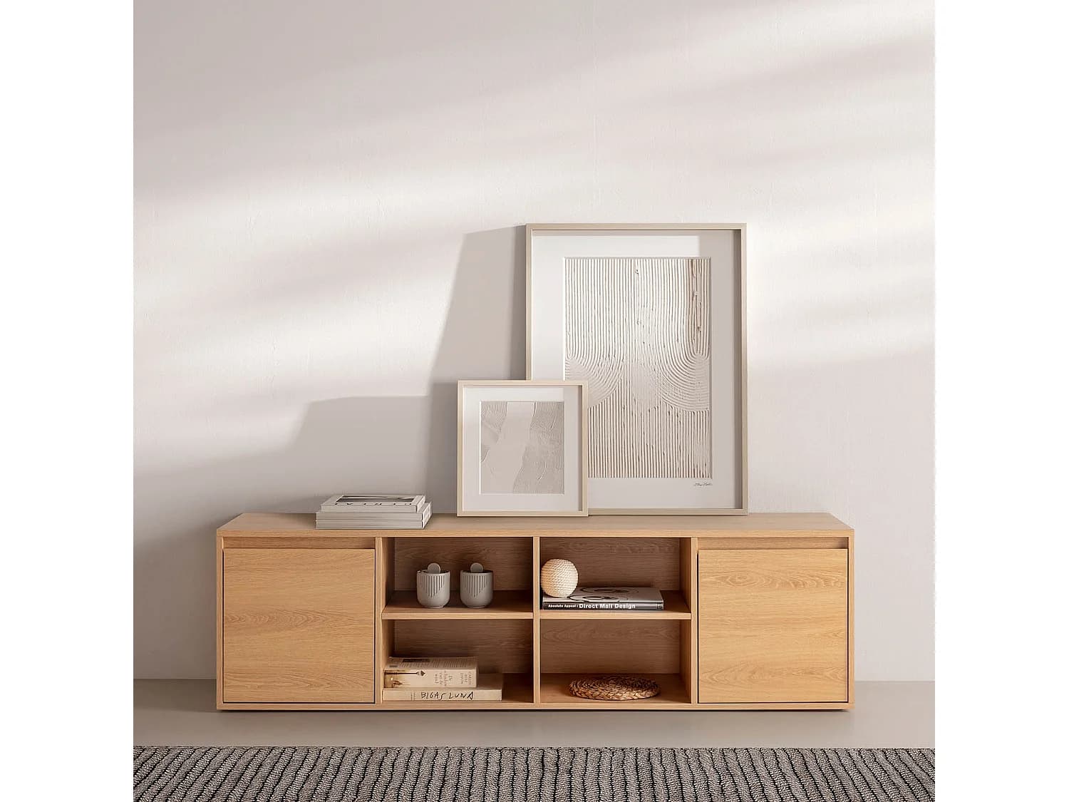 Meuble TV Tori 2 Portes 4 Trous, Couleur Chêne, 160 cm