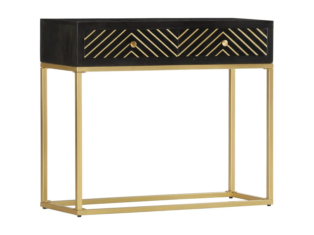Table console Noir et doré 90x30x75 cm Bois de manguier massif FR57517