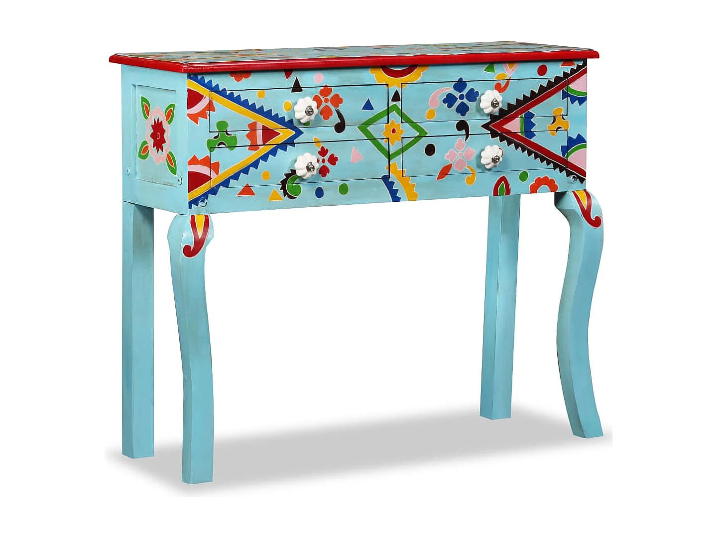 Table console Bois de manguier massif Bleu peint à la main FR98413