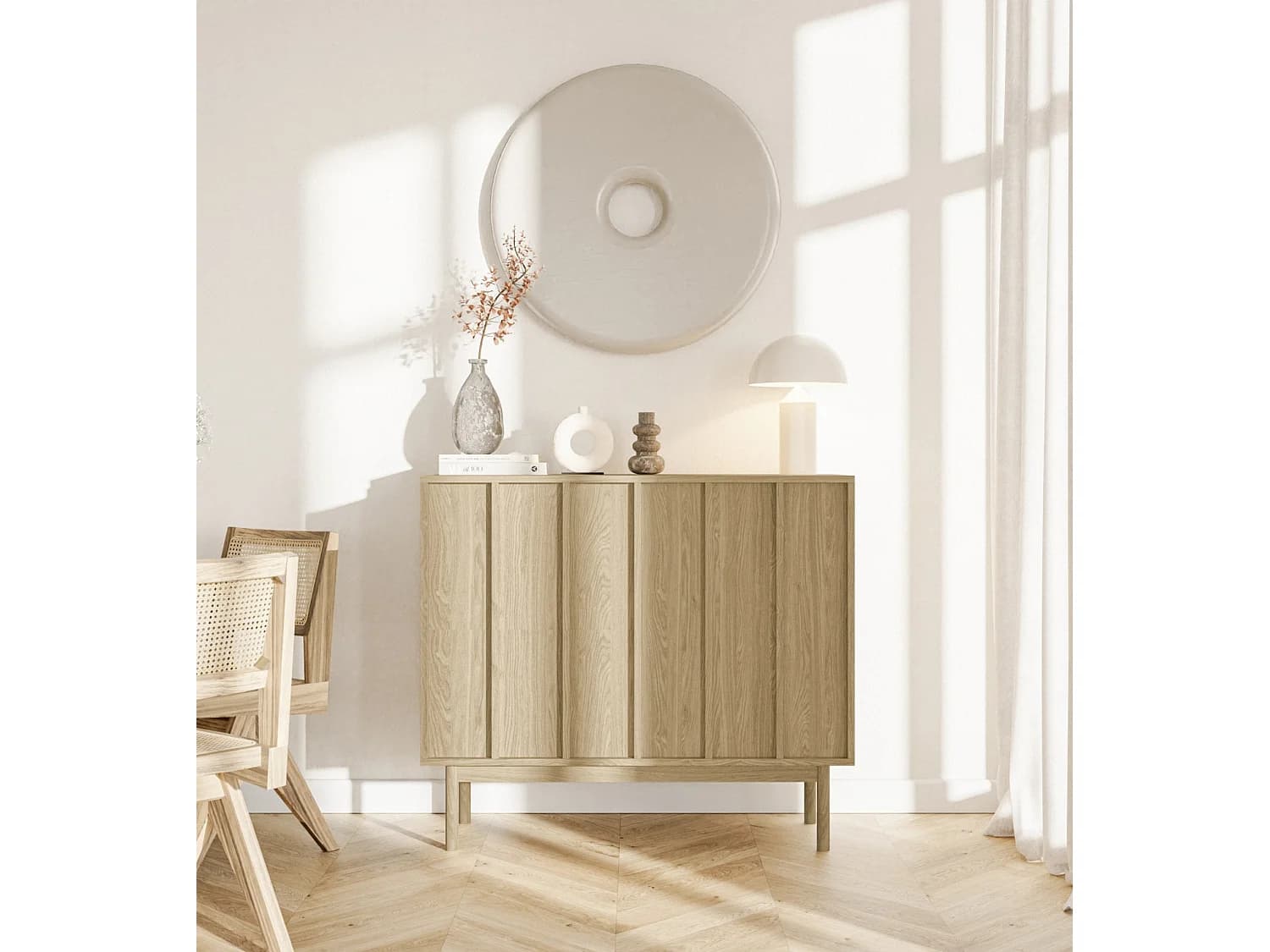 Commode à deux portes - 100 cm - couleur de bois chêne huilé - NEKSTO
