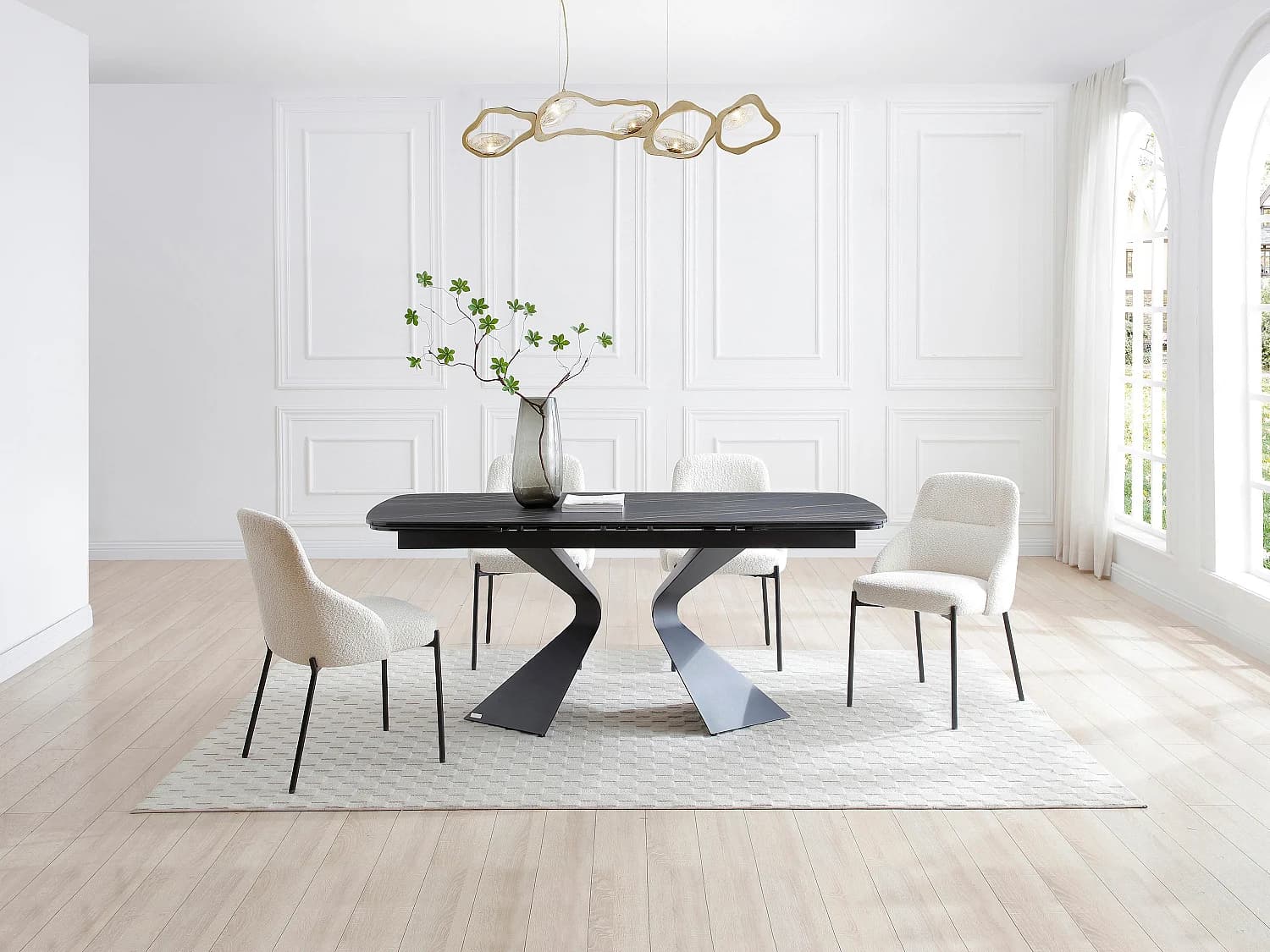 Table à manger extensible 6 à 10 personnes en verre trempé, céramique et métal - Effet marbre noir - KAJARI de Maison Céphy