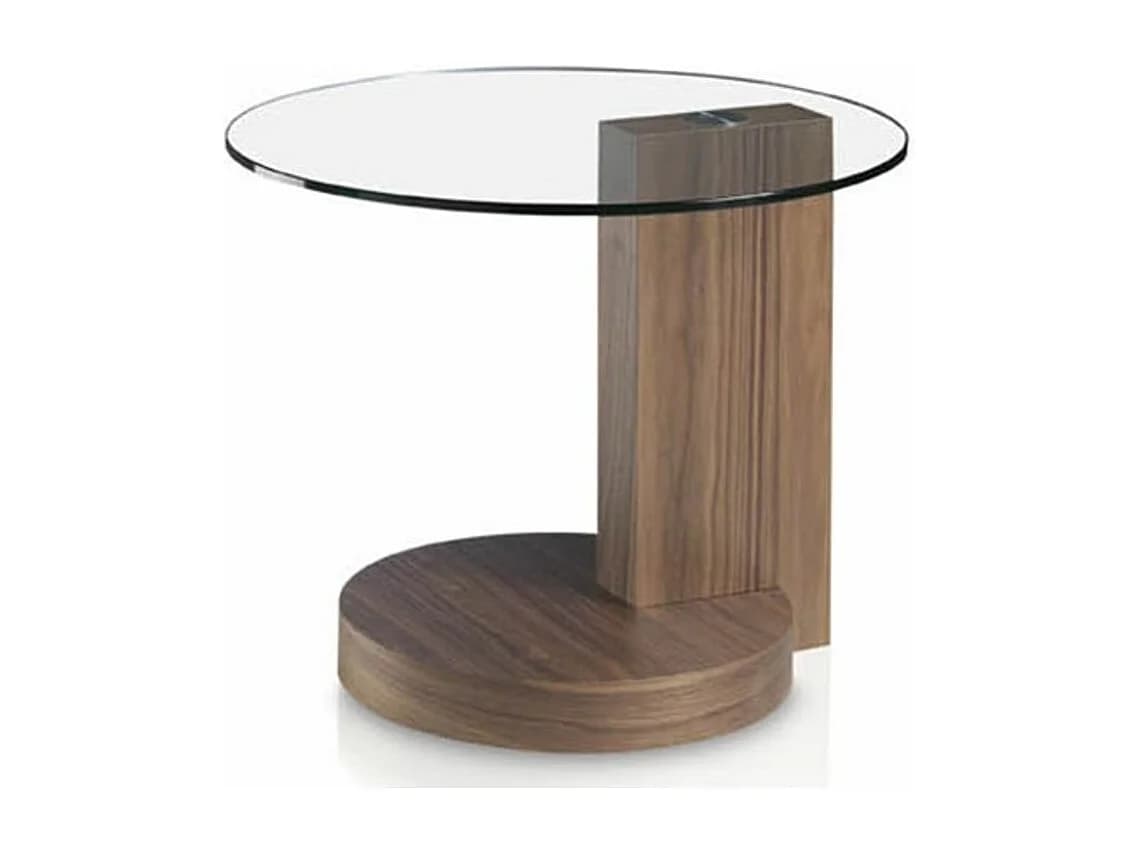 Table d'appoint ronde bois noyer et plateau verre trempé Lona
