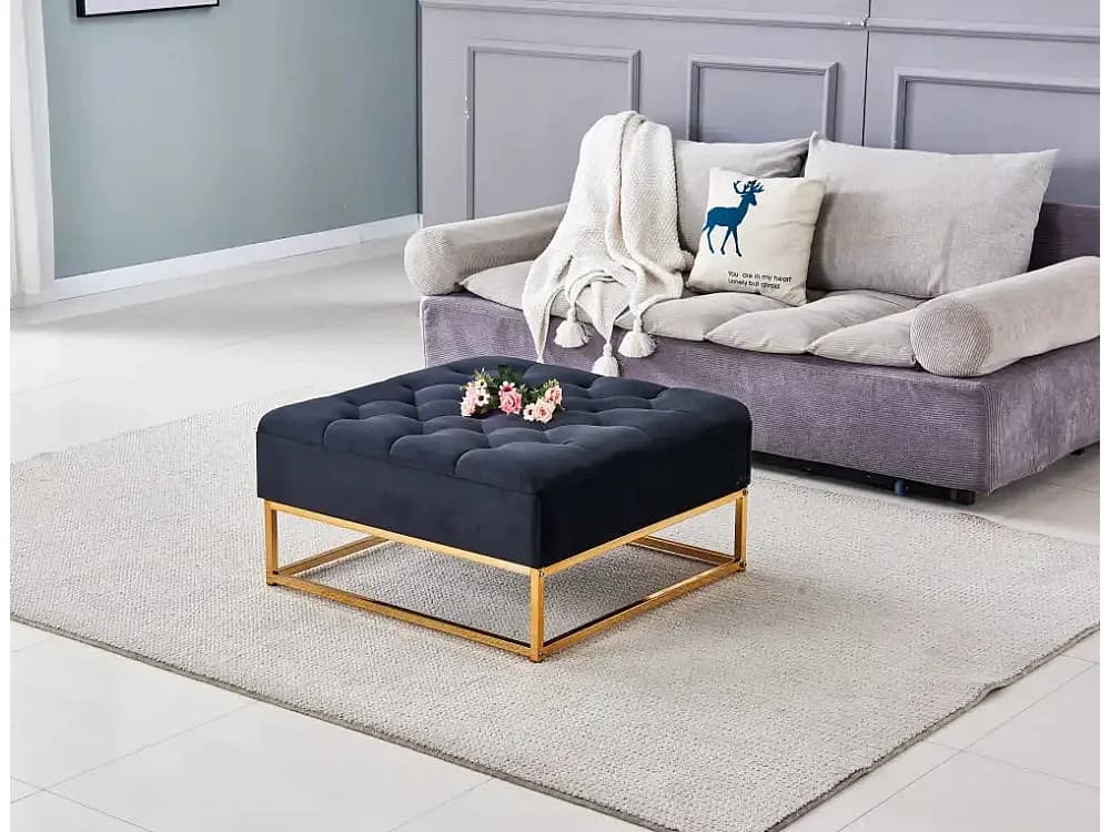 Table basse pouf velours noir 80x80 cm - CAPITONNE