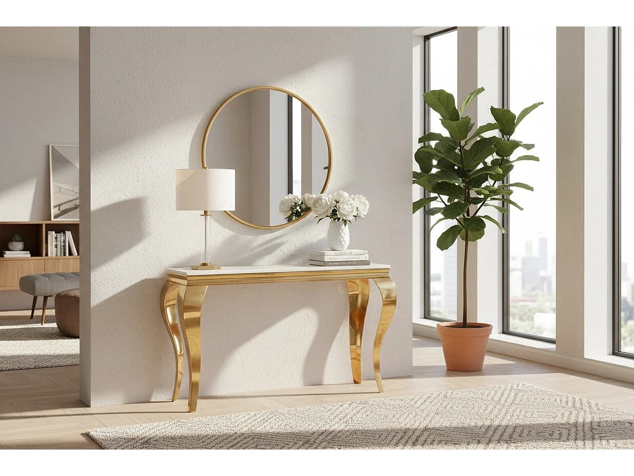 Console gold verre marbré blanc 110x50x85 cm BAROQUE