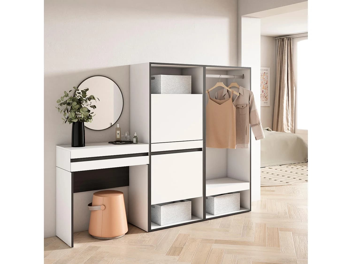 Table console d'entrée, 190x35x145cm, avec tiroir, Meuble à Chaussures, Vestiaire ouvert, Blanc