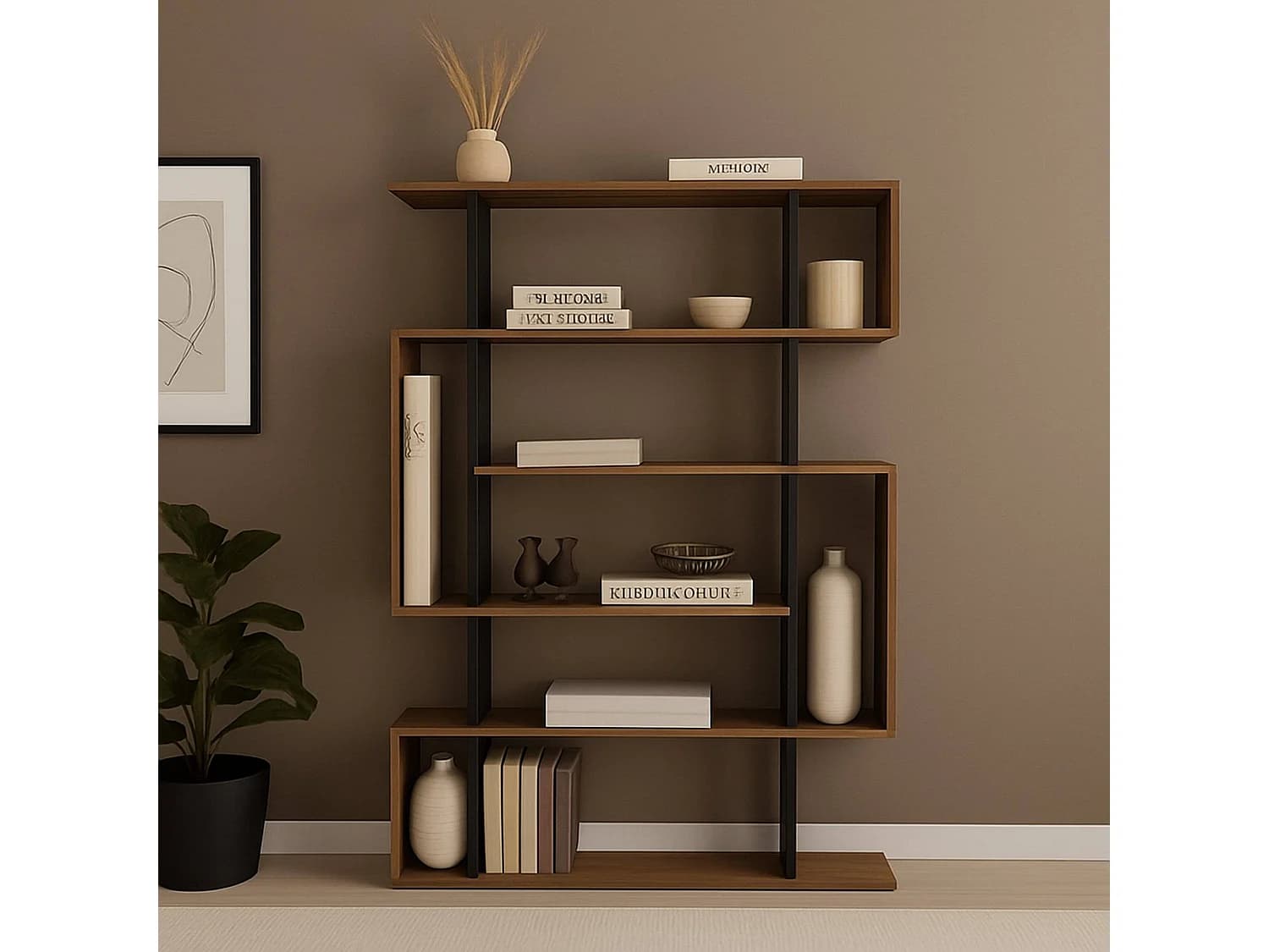 Bibliothèque Adhara, Etagère de bureau, Porte-livre mobile, Librairie, 110x26h161 cm, Chêne et Anthracite