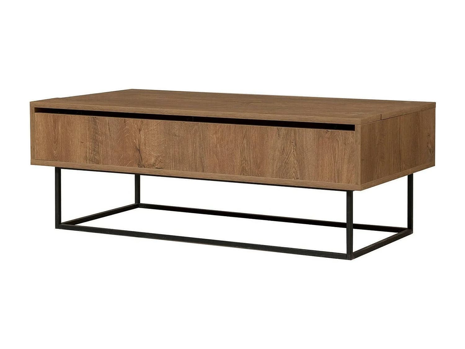 Table basse Alhina, Table basse, Porte-revues pour canapé, Etagère de salon, 120x60h43 cm, Noyer et Noir