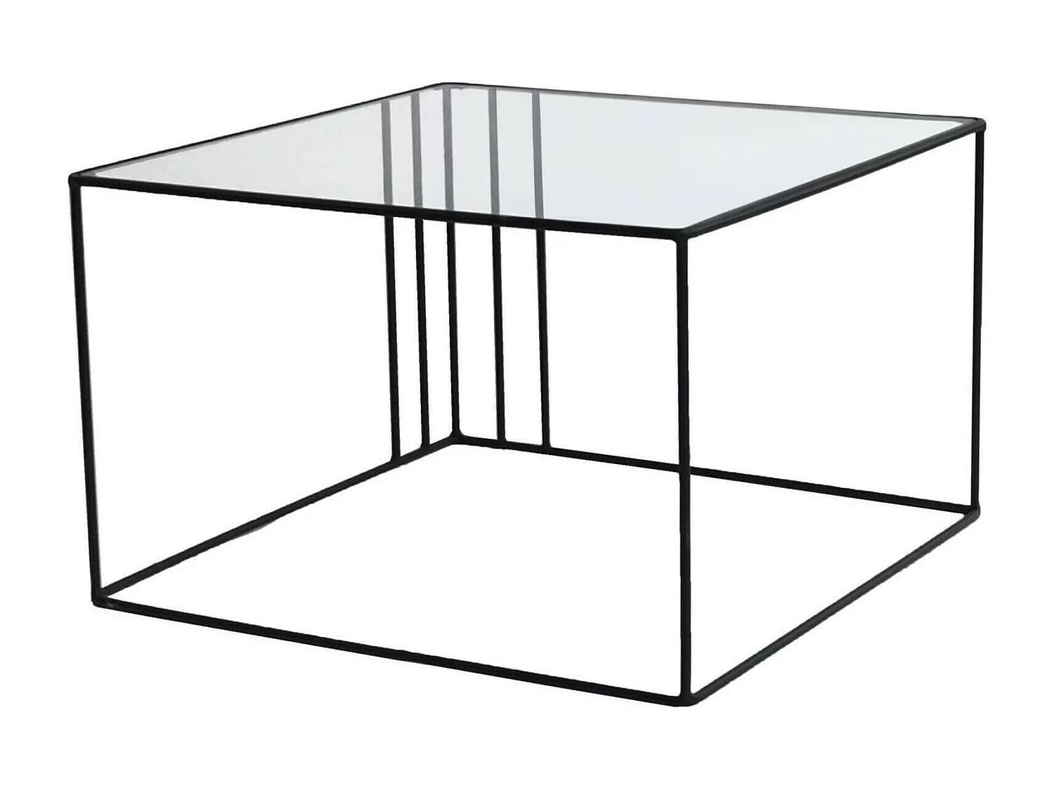 Table basse Giacinta, forme carrée, 55x55x36h cm noir, plateau en verre, étagère transparente