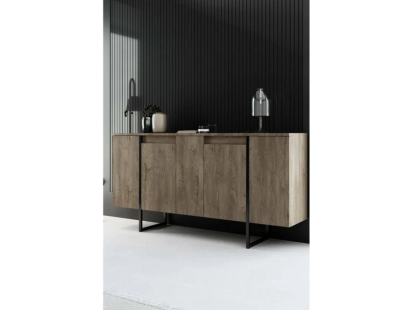Buffet Betel, Buffet du salon, Commode de salon, Garde-manger de cuisine, 160x35h80 cm, Noyer et Noir