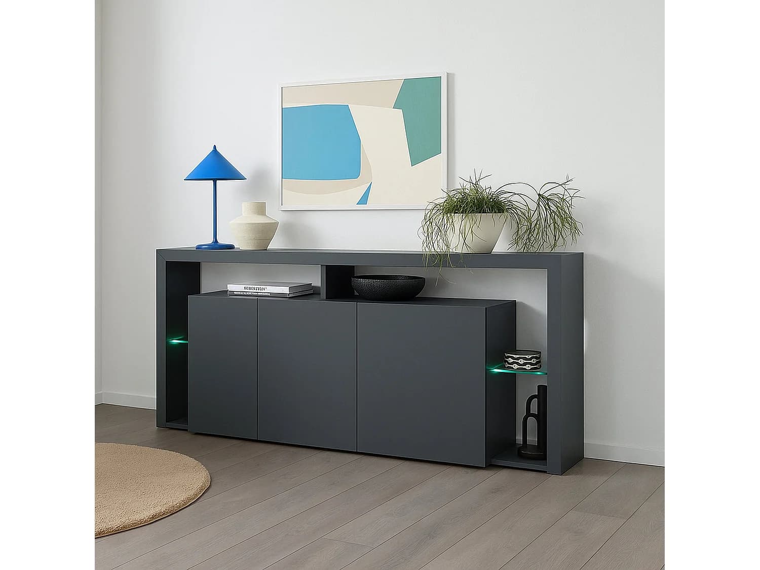 Buffet Willer, Buffet de salon 3 portes, Buffet de salon, Buffet moderne, 100% Made in Italy, 200x40h80 cm, Anthracite