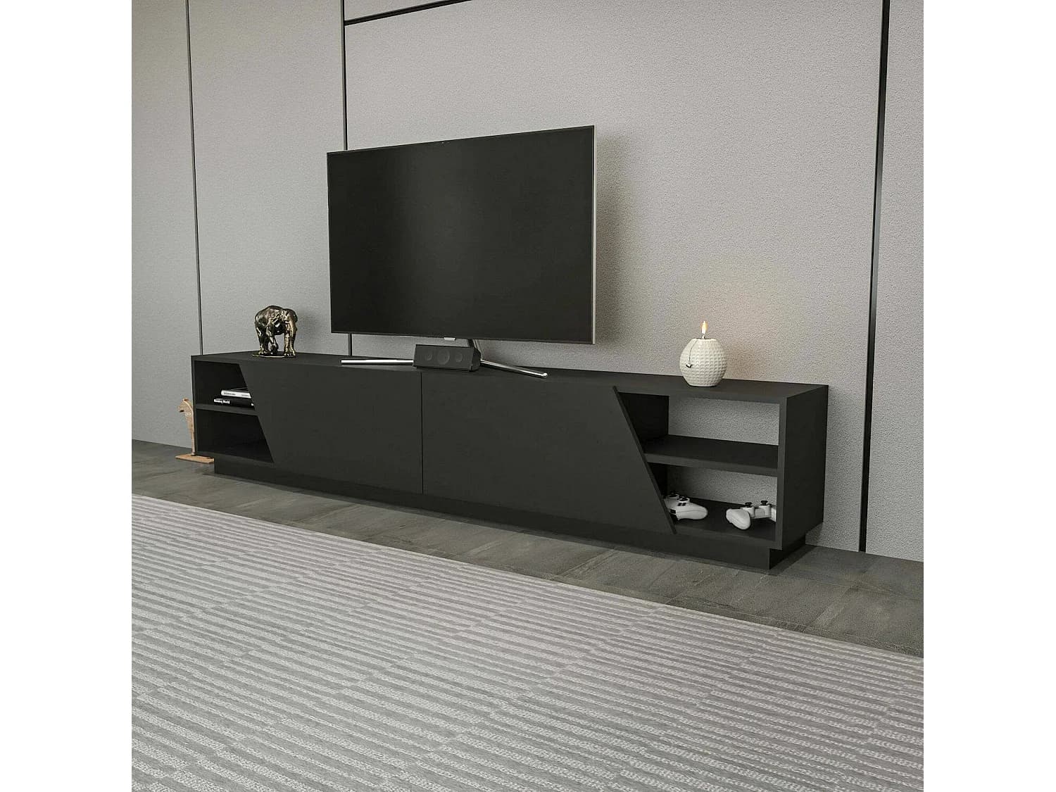Meuble TV Nyx, Buffet de salon, Armoire basse pour TV, Base murale de rangement, 240x37h47 cm, Anthracite