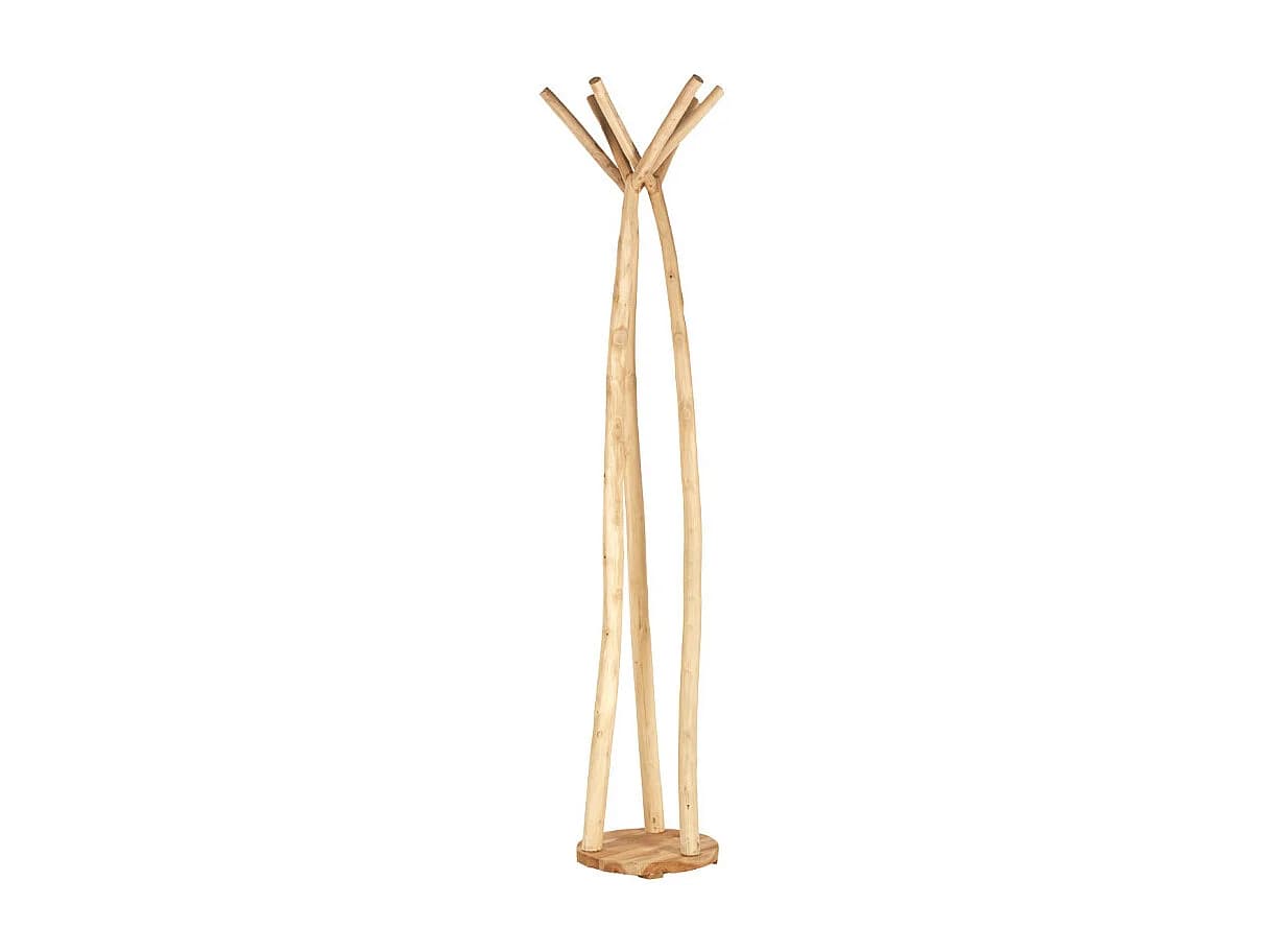 Porte-manteau 190 cm 4 accroches socle rond en bois teck clair – RAVI