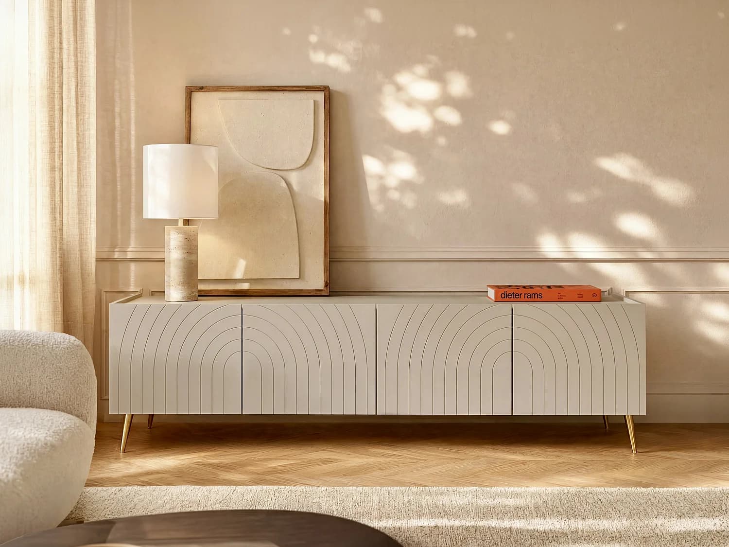 Meuble TV avec 4 portes - Beige - NORSIM