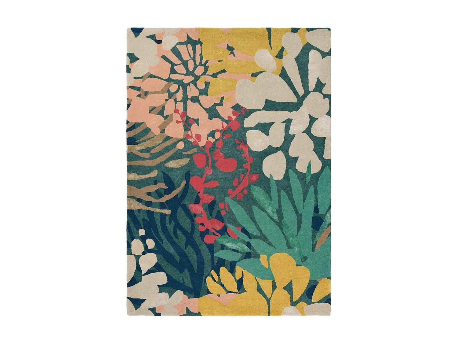 Tapis salon et chambre tissé en laine motif floral SUBMARINE
