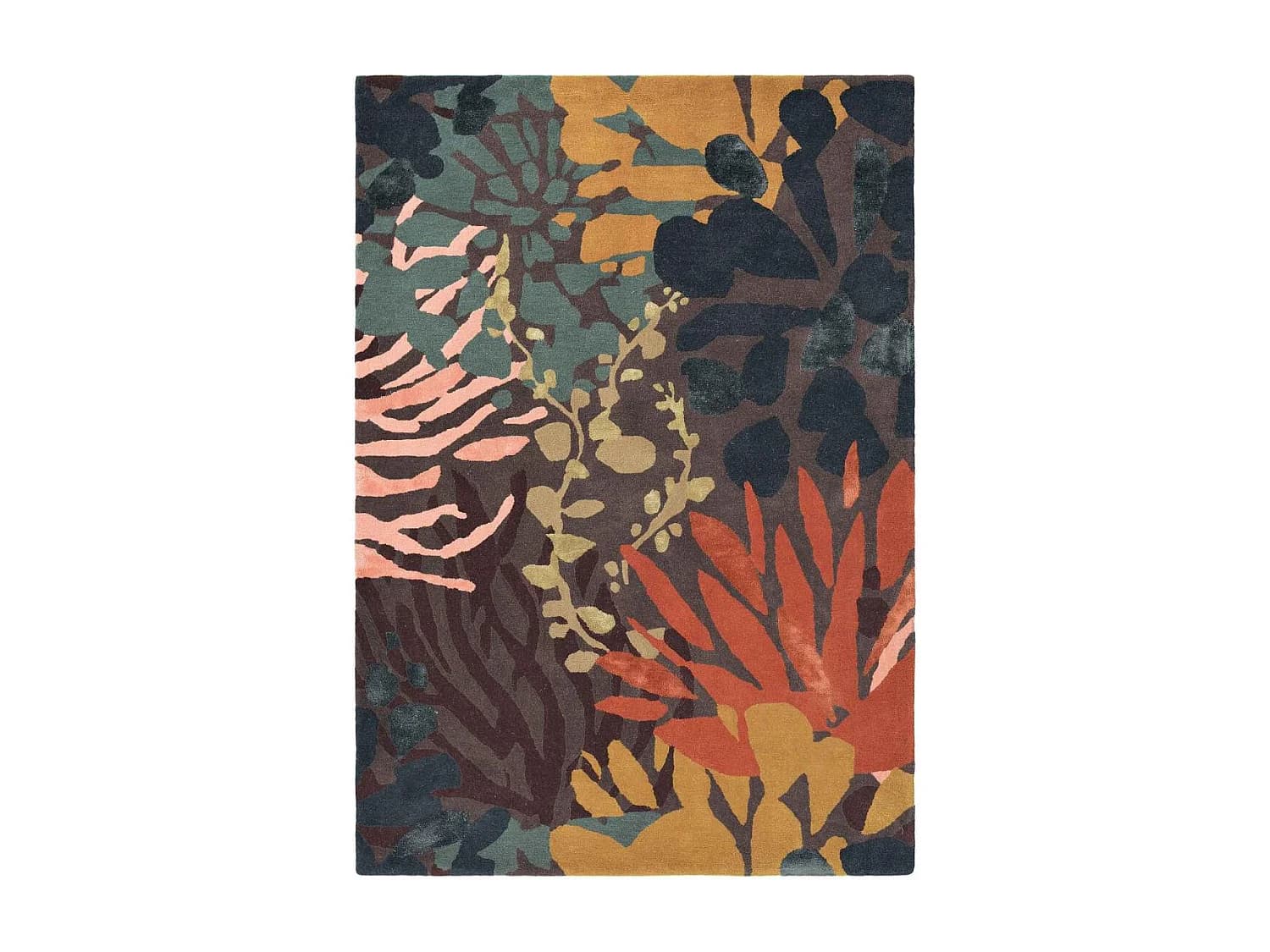 Tapis salon et chambre tissé en laine motif floral SUBMARINE